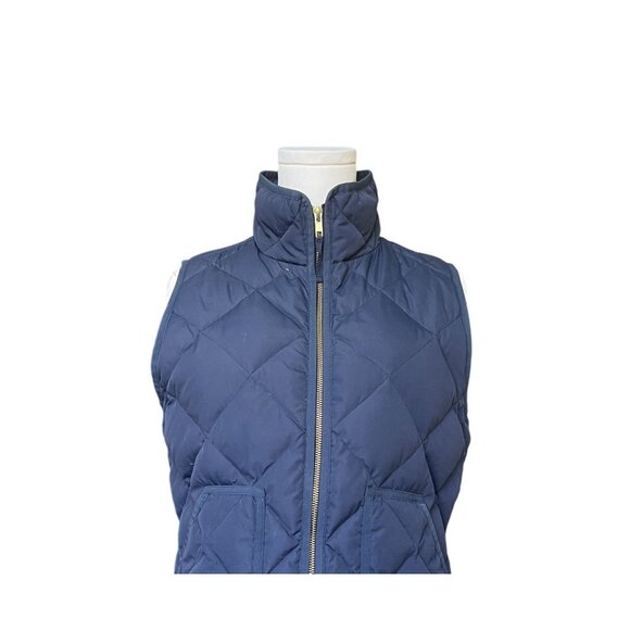 J. Crew Excursion Quilted Down Puffer Vest Size S Navy Blue Full Zip Preppy Warm - Picture 2 of 9
